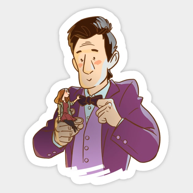 Eleventh Doctor and pocket companion Sticker by tumblebuggie